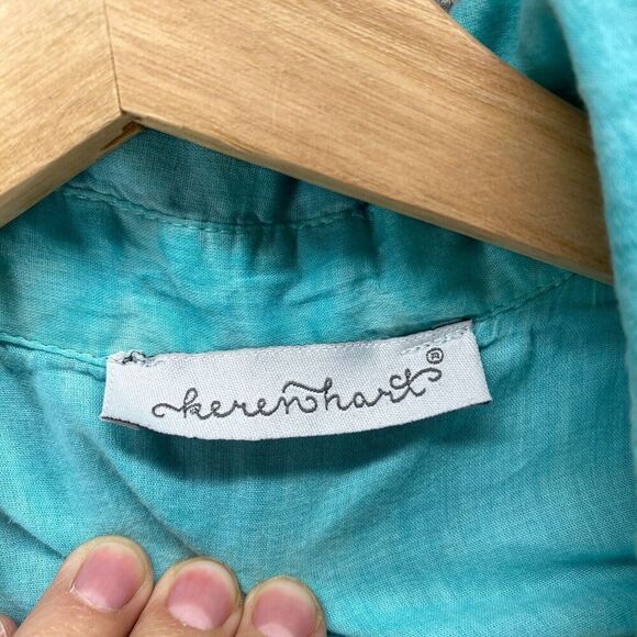 Keren Hart Shirt Women M Medium Blue Button Up Collared Long Sleeve Cotton - Picture 5 of 9